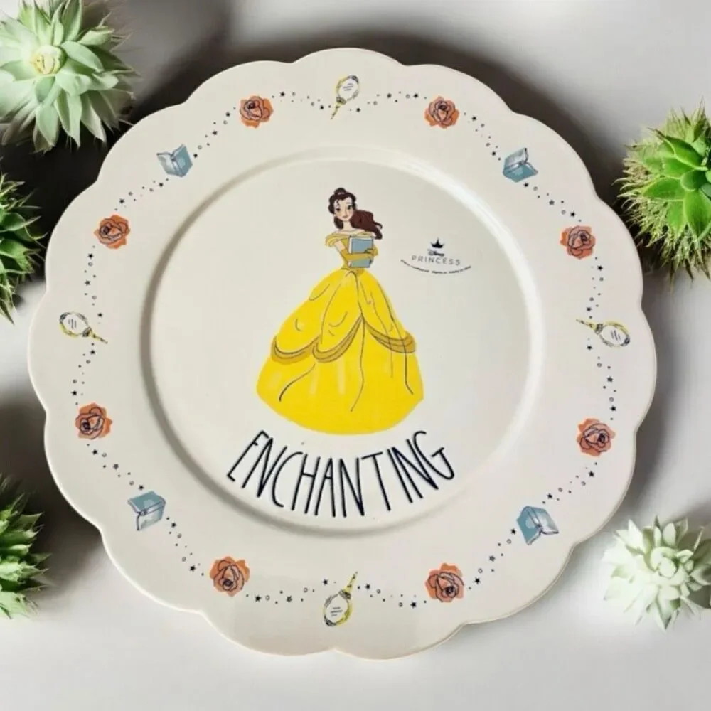 NWT Set Of 2 Rae Dunn Disney 11”Belle Enchanting Scalloped Ceramic Dinner Plates